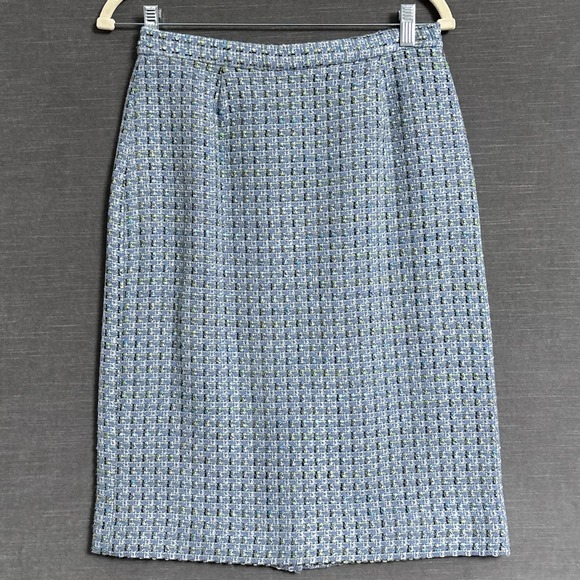Vintage Talbots Skirt 8 Petite‎ Blue Green Tweed Classic Midi 90s Preppy Career - Picture 1 of 9